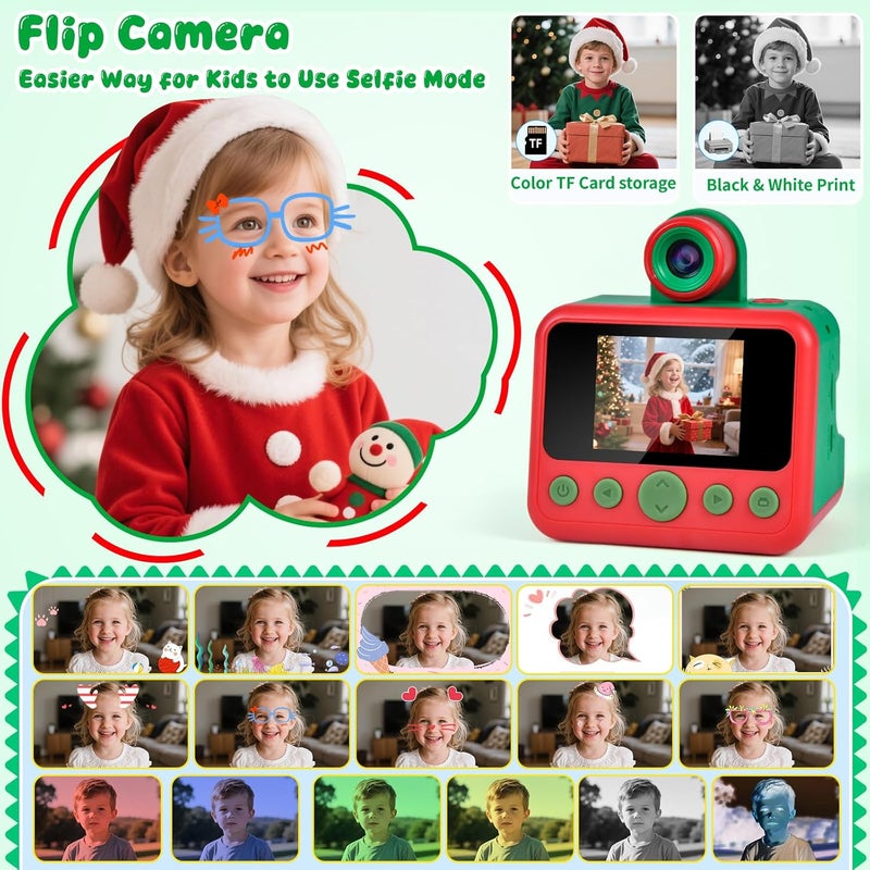 Elecoutek Kids Instant Print Camera with Carrying Bag, 1080P HD Girl Camera with 4 Print Paper Rolls, Color Pens & 32GB Card, Christmas Birthday Gifts Kids Girl Toys for 3-12 Years Old (Pink) - Image 2